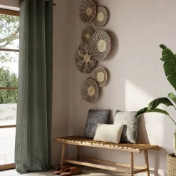 Rideau tamisant à œillets velours côtelé Akola vert kaki foncé H.260 x l.140cm GoodHome