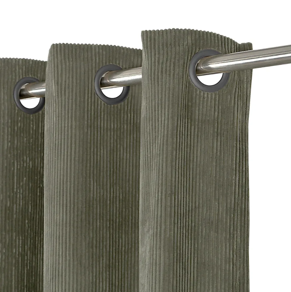 Rideau tamisant à œillets velours côtelé Akola vert kaki foncé H.260 x l.140cm GoodHome
