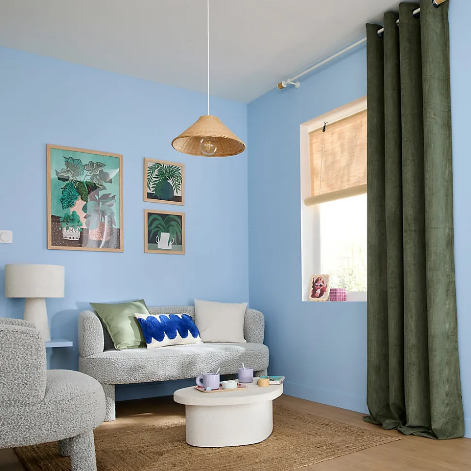 Rideau tamisant à œillets velours côtelé Akola vert kaki foncé H.260 x l.140cm GoodHome