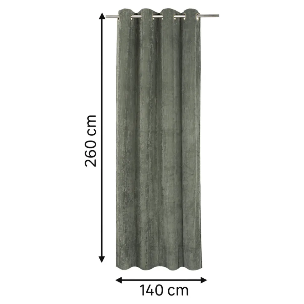 Rideau tamisant à œillets velours côtelé Akola vert kaki foncé H.260 x l.140cm GoodHome