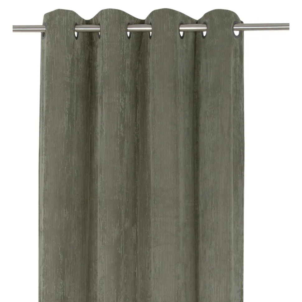 Rideau tamisant à œillets velours côtelé Akola vert kaki foncé H.260 x l.140cm GoodHome
