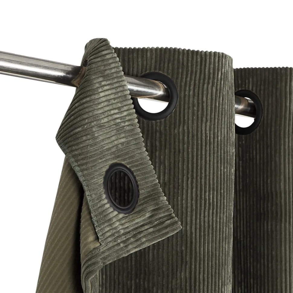 Rideau tamisant à œillets velours côtelé Akola vert kaki foncé H.260 x l.140cm GoodHome
