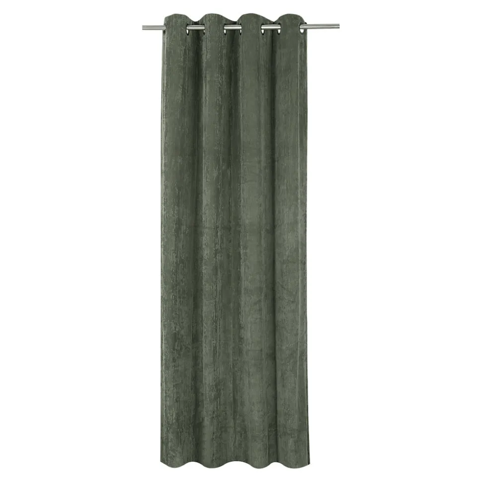 Rideau tamisant à œillets velours côtelé Akola vert kaki foncé H.260 x l.140cm GoodHome