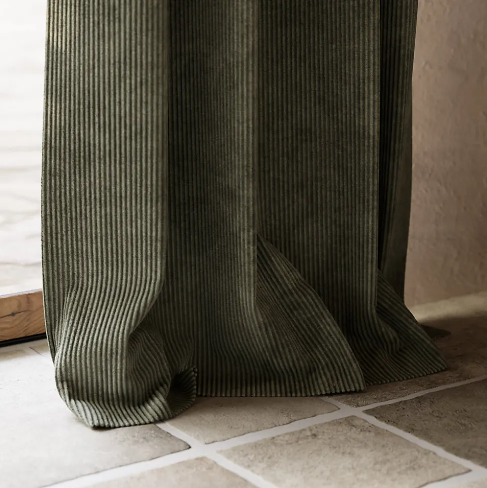 Rideau tamisant à œillets velours côtelé Akola vert kaki foncé H.260 x l.140cm GoodHome