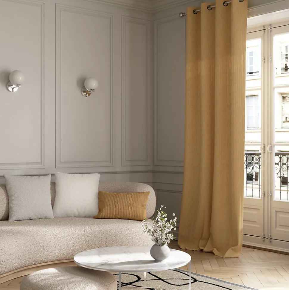 Rideau tamisant à œillets velours côtelé Akola marron camel H.260 x l.140cm GoodHome