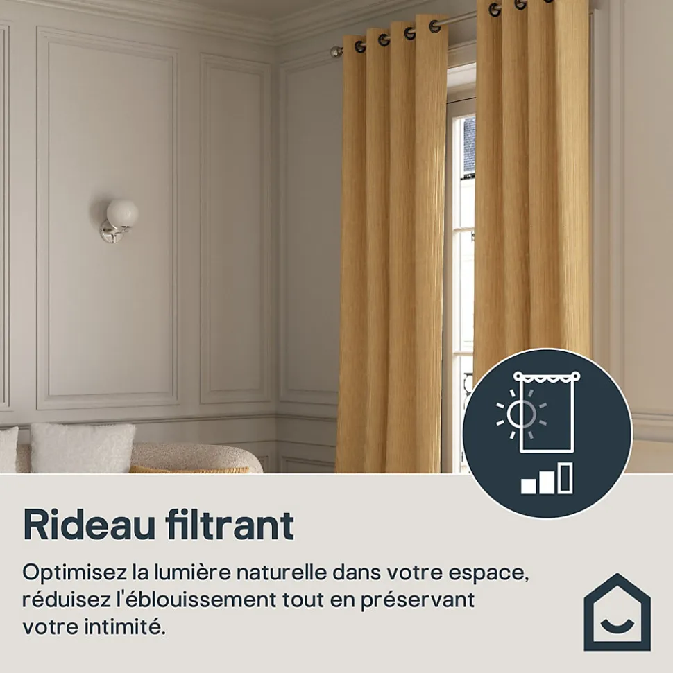 Rideau tamisant à œillets velours côtelé Akola marron camel H.260 x l.140cm GoodHome
