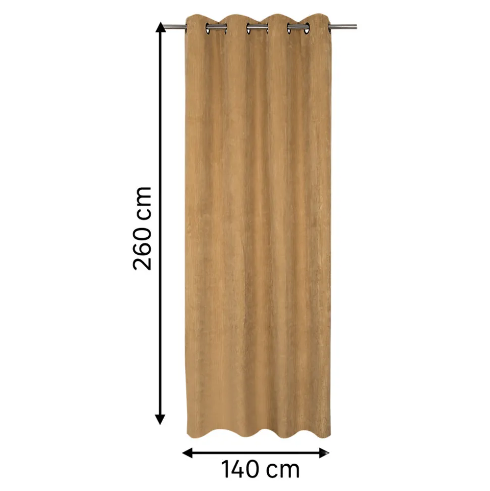 Rideau tamisant à œillets velours côtelé Akola marron camel H.260 x l.140cm GoodHome