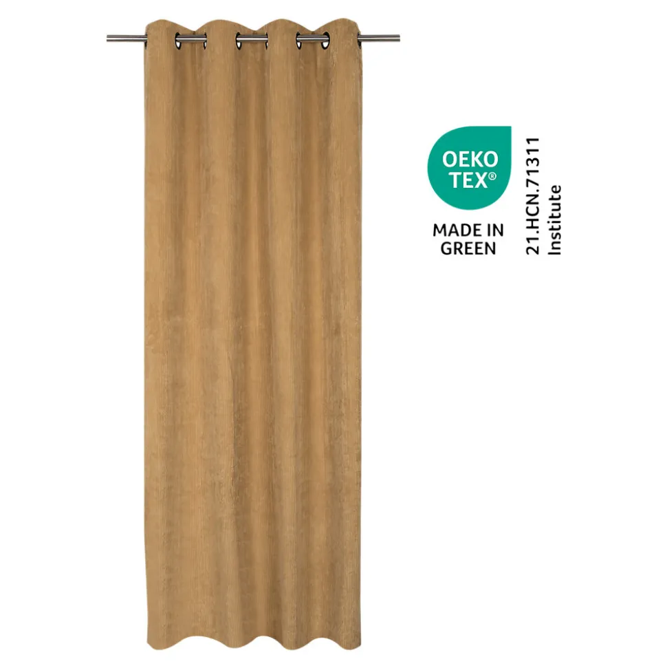 Rideau tamisant à œillets velours côtelé Akola marron camel H.260 x l.140cm GoodHome