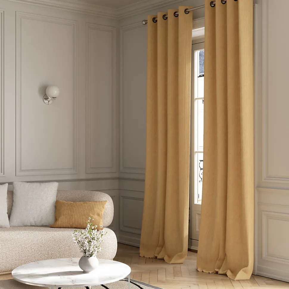 Rideau tamisant à œillets velours côtelé Akola marron camel H.260 x l.140cm GoodHome
