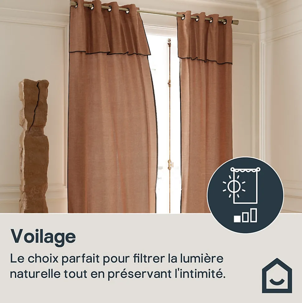 Rideau tamisant à oeillets en coton, point de bourdon Mongla terracotta H.260 x l.140cm GoodHome