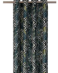 Rideau tamisant à oeillets effet jacquard Manfuy imprimé jungle bleu, vert H.260 cm GoodHome