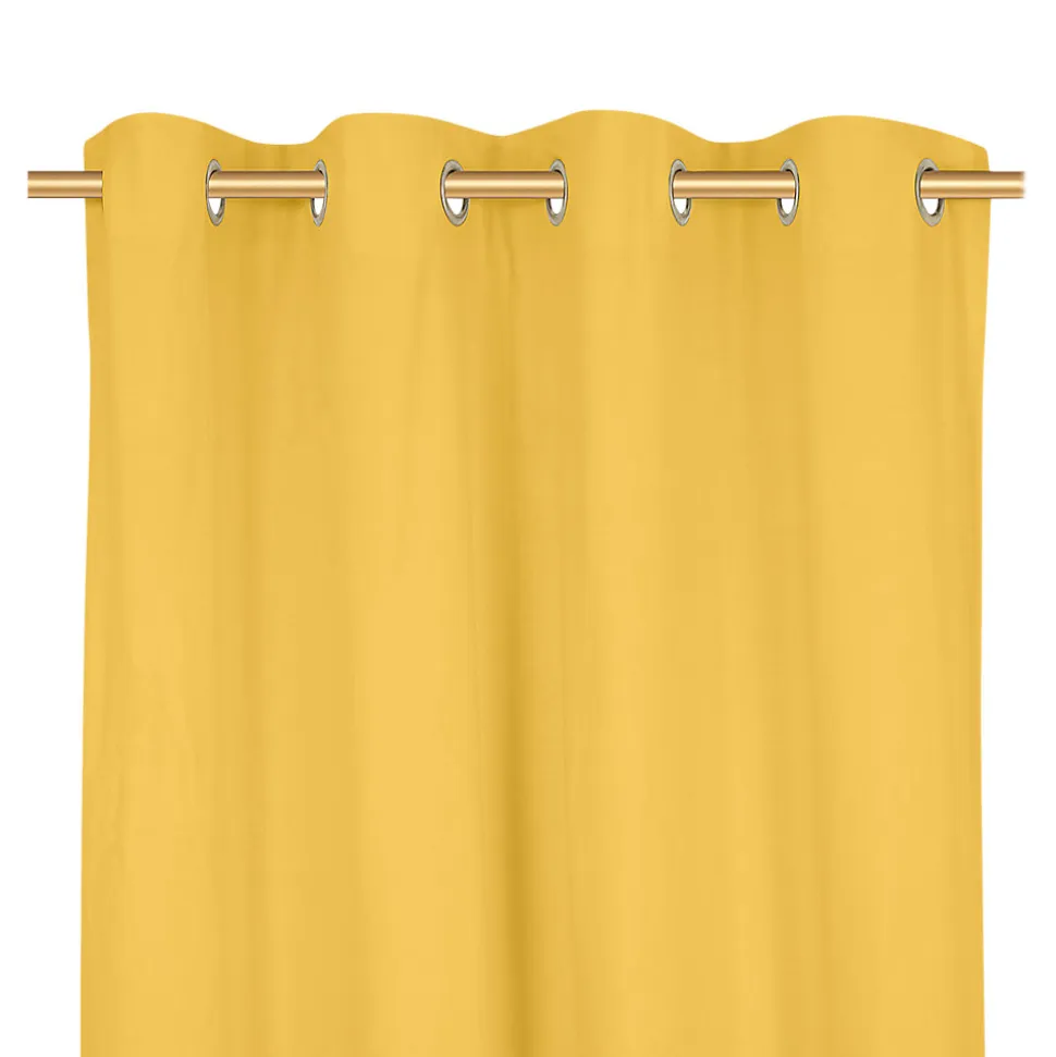 Rideau tamisant à oeillets en coton Hiva jaune ocre H.260 x l.140 GoodHome
