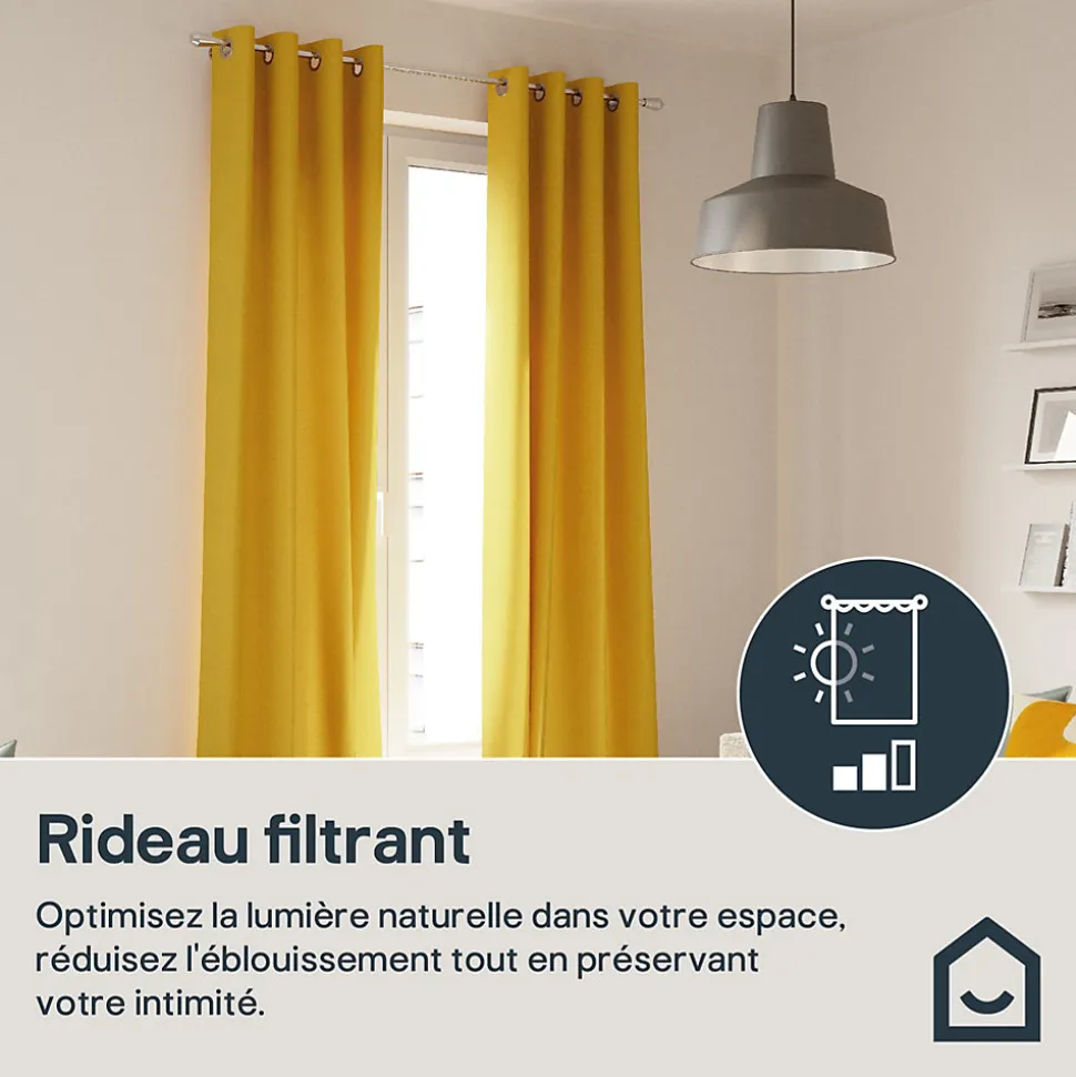 Rideau tamisant à oeillets en coton Hiva jaune ocre H.260 x l.140 GoodHome