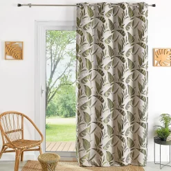 Rideau tamisant à oeillets motif feuilles (140x260 cm - Kaki)