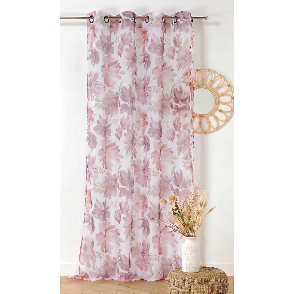 Rideau tamisant à oeillets fleuri rose aquarelle H.260 x l.145cm Linder