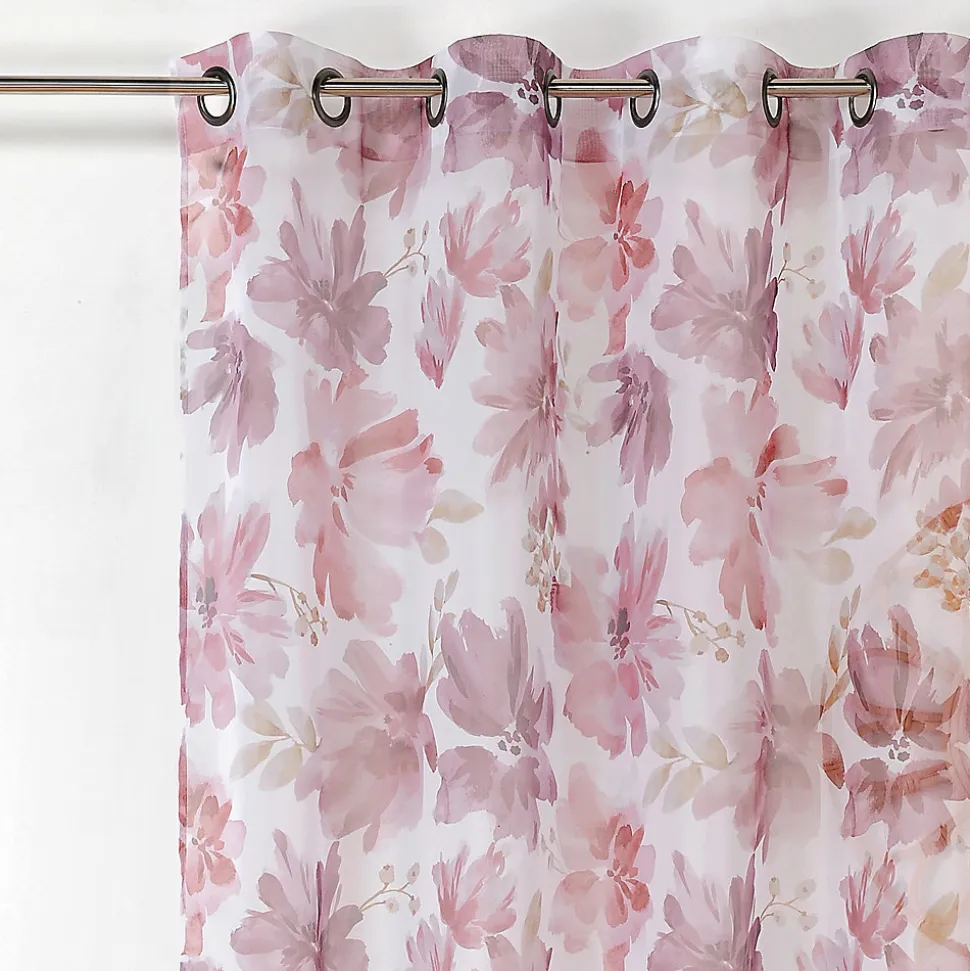 Rideau tamisant à oeillets fleuri rose aquarelle H.260 x l.145cm Linder