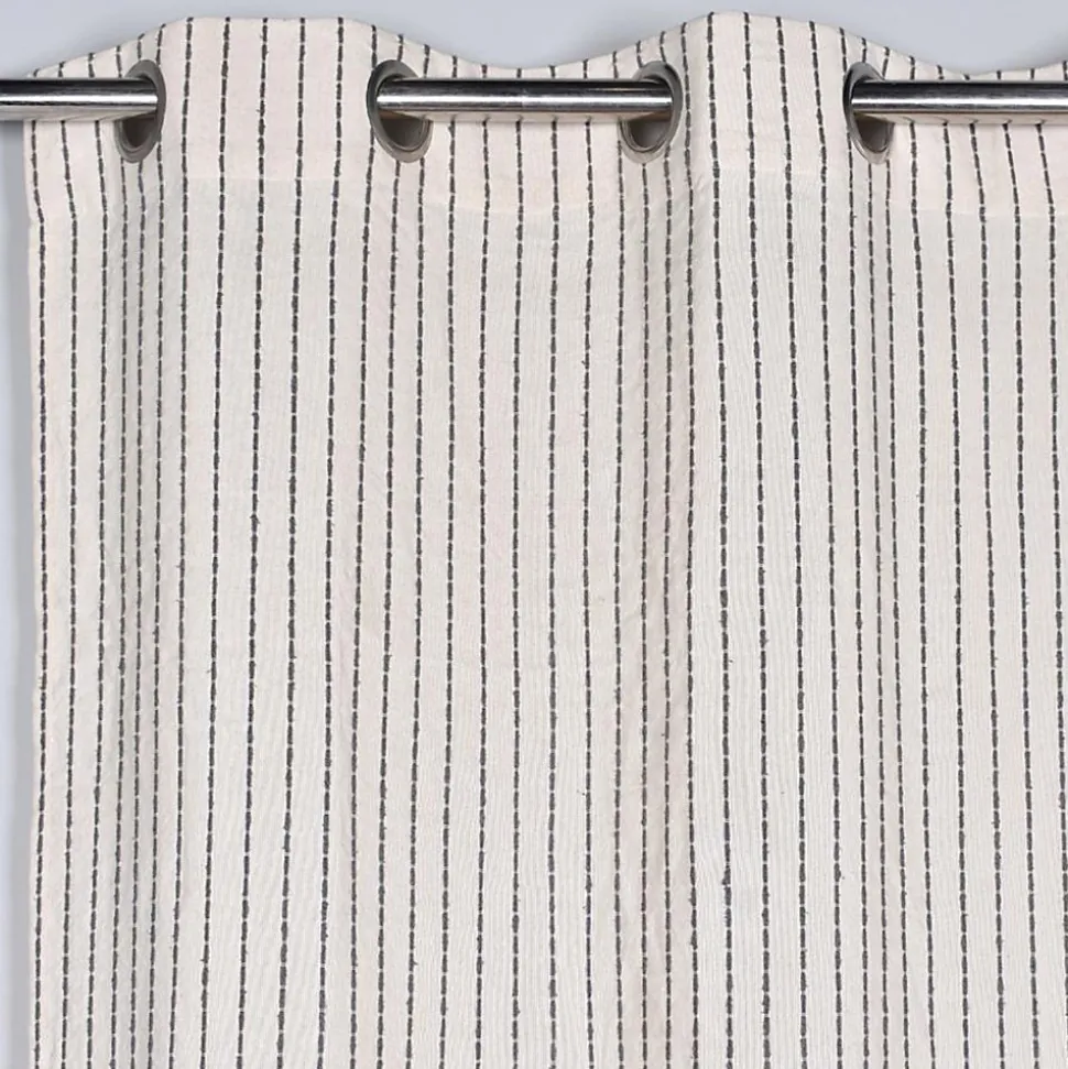 Rideau tamisant à oeillets tissage surpiqué beige et gris H.260 x l.140cm Deko & Co