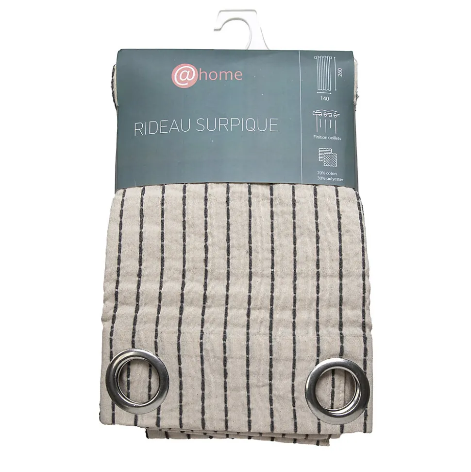Rideau tamisant à oeillets tissage surpiqué beige et gris H.260 x l.140cm Deko & Co