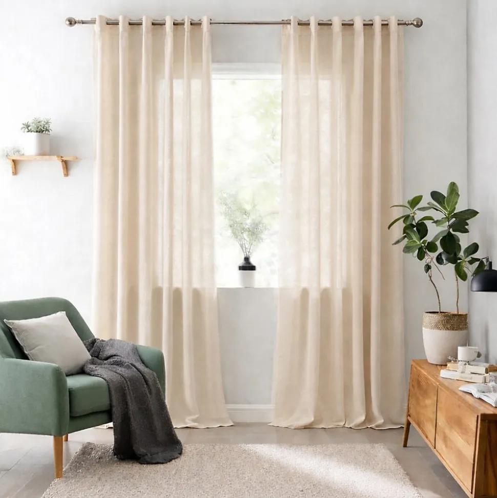 Rideau tamisant beige rideaux salon voilage elegant 140 x 300