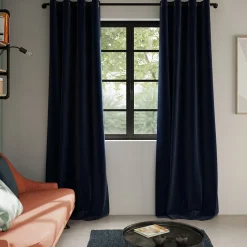 Rideau tamisant effet velours bleu marine à œillets l.140 x H.260 cm GoodHome Velvet