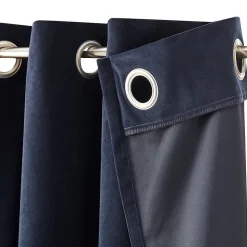 Rideau tamisant effet velours bleu marine à œillets l.140 x H.260 cm GoodHome Velvet