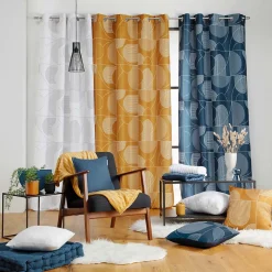 Rideau tamisant esprit graphique (140x260 cm - Bleu)