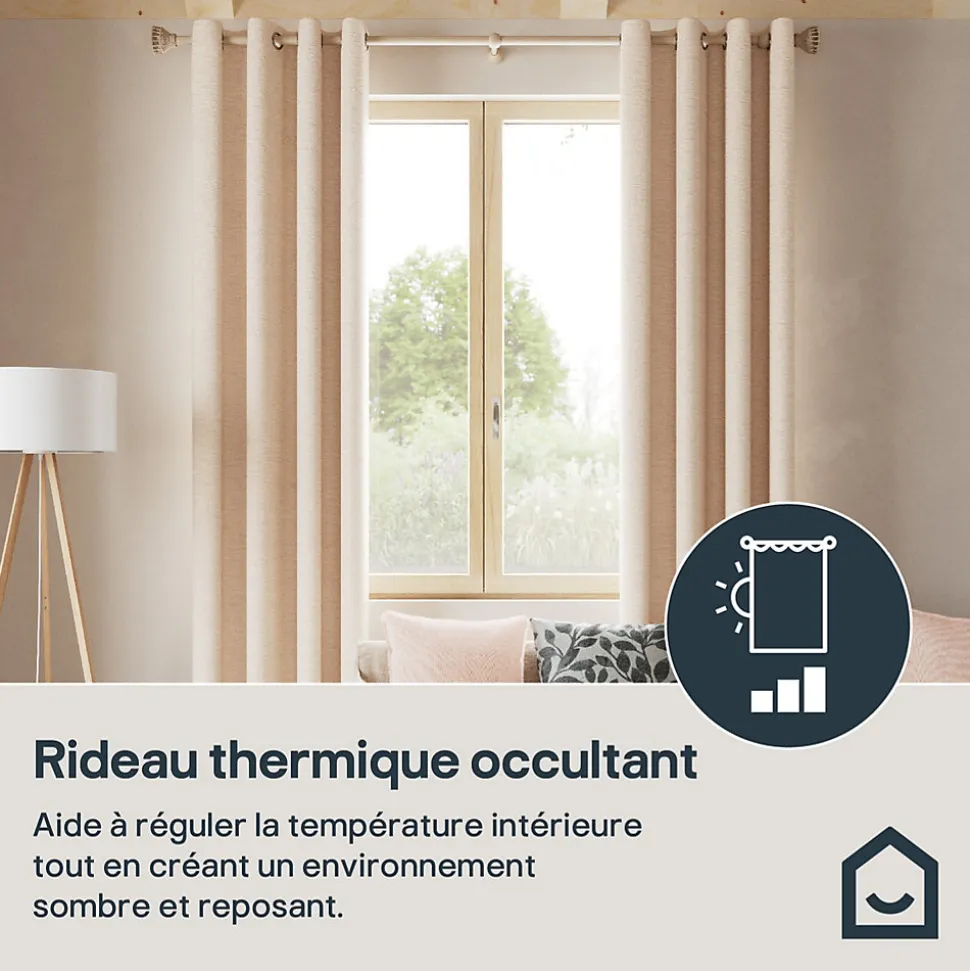 Rideau thermique à œillets effet velours tissé Kulti beige nude L.280 x l.140cm GoodHome