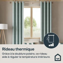 Rideau thermique à œillets effet velours tissé Kulti vert sauge L.280 x l.140cm GoodHome
