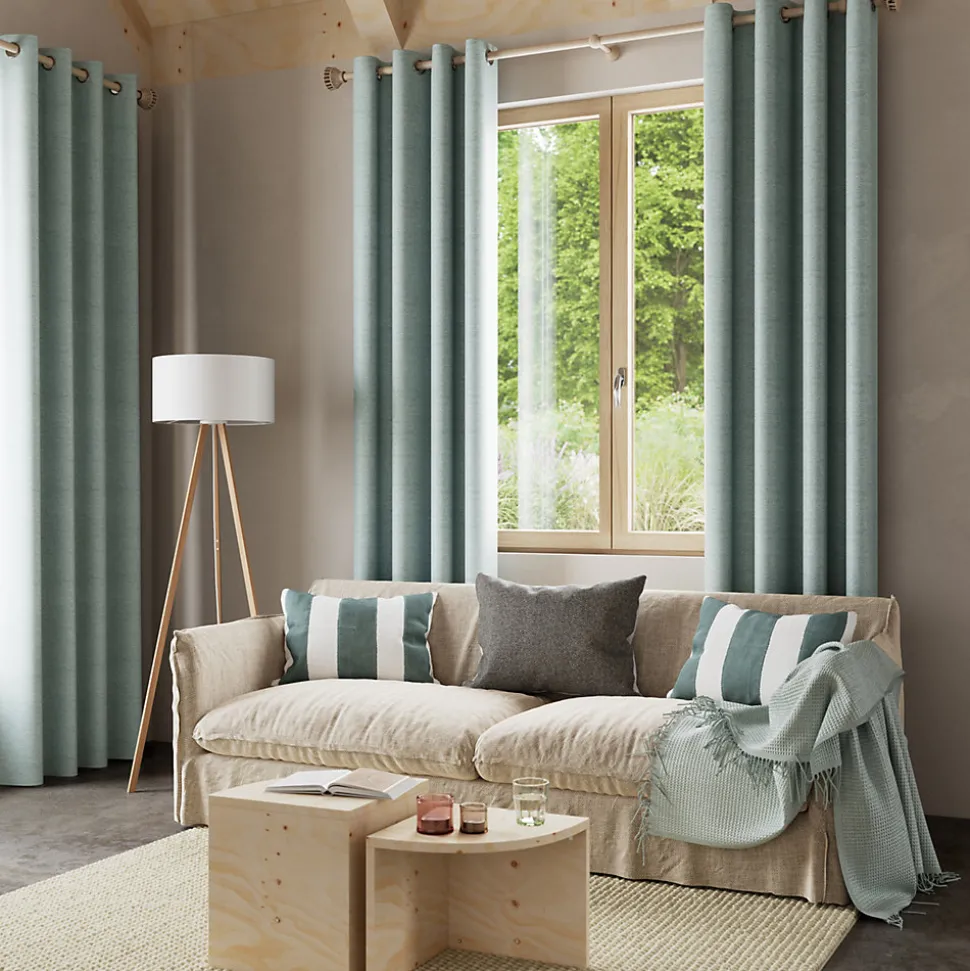 Rideau thermique à œillets effet velours tissé Kulti vert sauge L.280 x l.140cm GoodHome