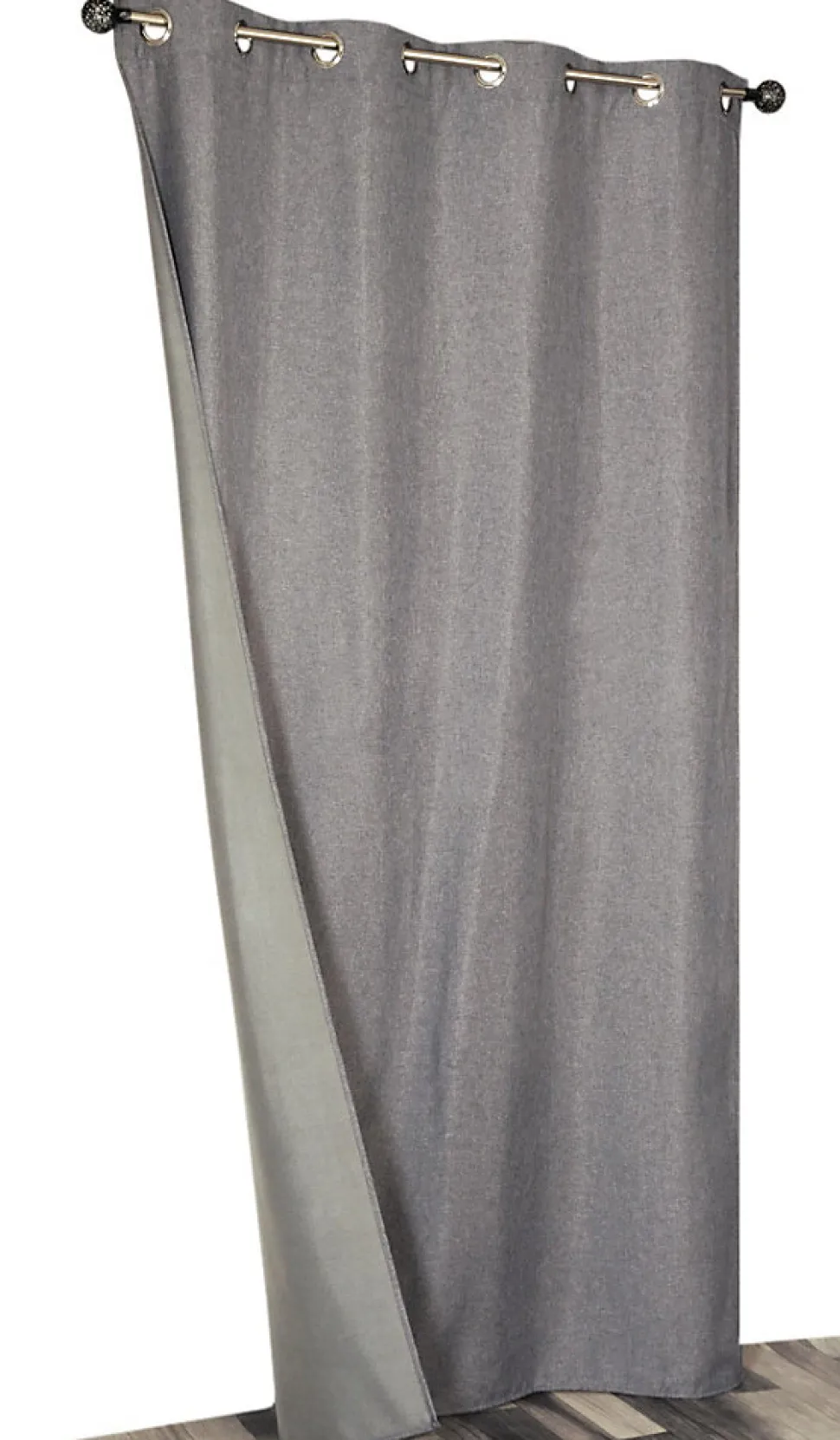 Rideau thermique à oeillets gris chiné l.135 x H.240 cm