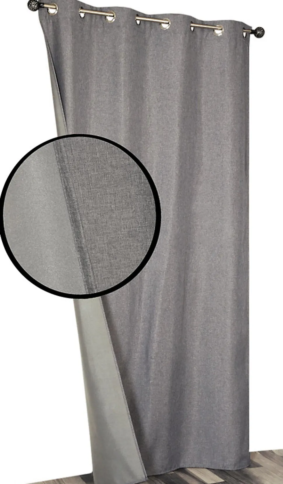 Rideau thermique à oeillets gris chiné l.135 x H.240 cm