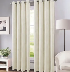 Rideau thermique à oeillets Farm velours beige écru l.140 x H.260cm Tendence