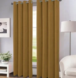 Rideau thermique à oeillets Farm velours jaune moutarde l.140 x H.260cm Tendence