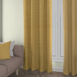 Rideau thermique à oeillets effet lin jaune ocre L.240 x l.140cm Ornami