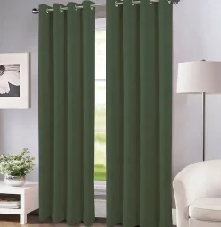Rideau thermique à oeillets Farm velours vert kaki l.140 x H.260cm Tendence