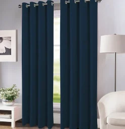 Rideau thermique à oeillets Farm velours bleu marine l.140 x H.260 cm Tendence