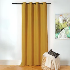 Rideau thermique au style bouclette (140x260 cm - Jaune moutarde)
