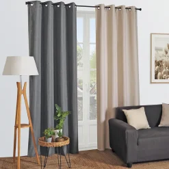Rideau thermique DYLREV satin gris 140x240 cm, œillets, doublure opaque.