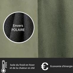 Rideau thermique DYLREV 140x240 cm suédine polyester doublé polaire opaque, œillets intégrés, vert.