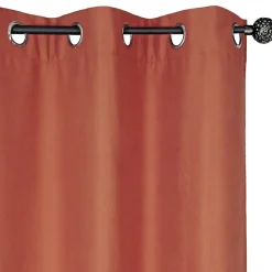 Rideau Thermique effet brossé avec doublure polaire 140x240cm, prêt a poser à œillets, Brique.