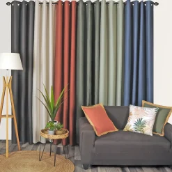 Rideau Thermique effet brossé avec doublure polaire 140x240cm, prêt a poser à œillets, Brique.