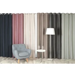 Rideau Thermique effet Lin chiné doublé polaire ton sur ton à œillets 135x240cm prêt a poser, bordeaux