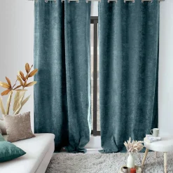 Rideau thermique en velours doublé polaire (140x260 cm - Bleu Canard)