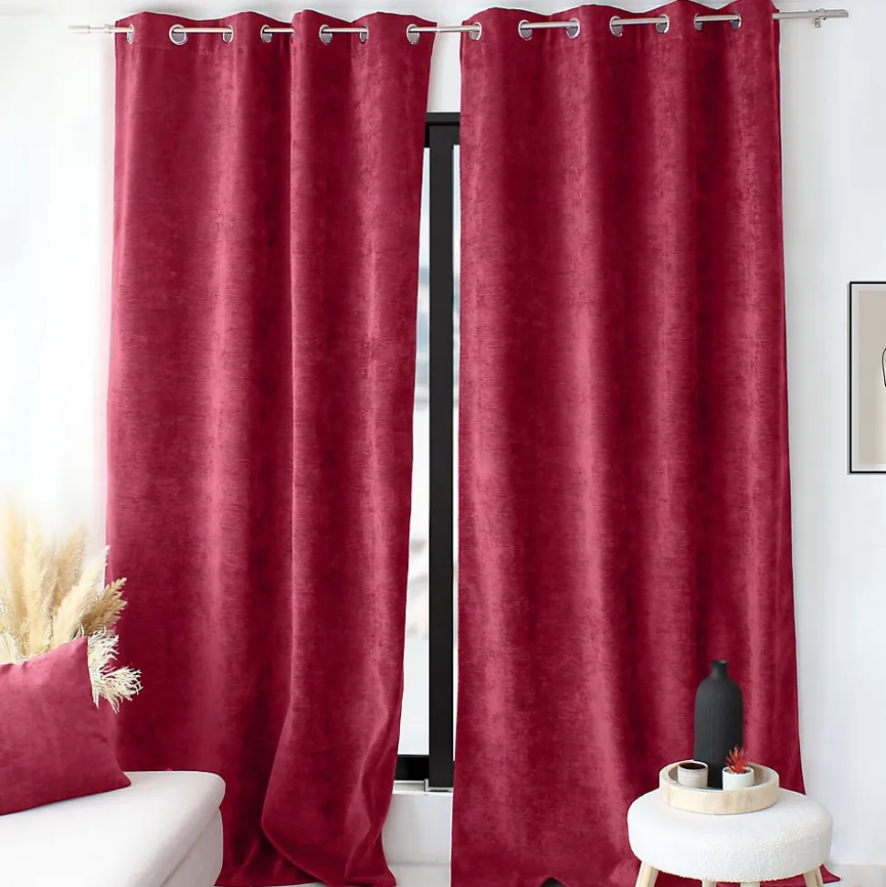 Rideau thermique en velours doublé polaire (140x260 cm - Rouge foncé)