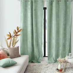 Rideau thermique en velours doublé polaire (140x260 cm - Céladon)
