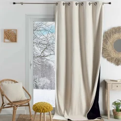 Rideau thermique phonique et semi occultant KONFOR (250x260 cm - Blanc cassé)