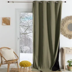 Rideau thermique phonique et semi occultant KONFOR (140x260 cm - Kaki)
