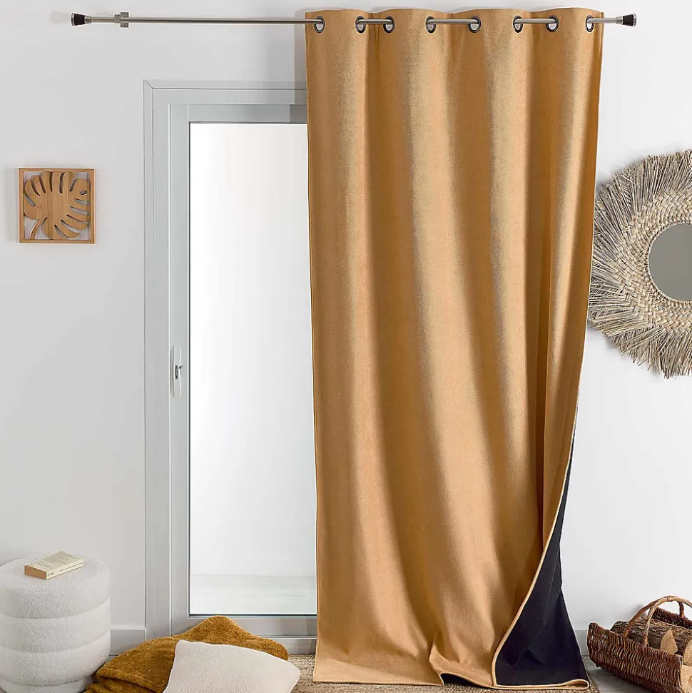 Rideau thermique phonique et semi occultant KONFOR (140x260 cm - Jaune Ocre)