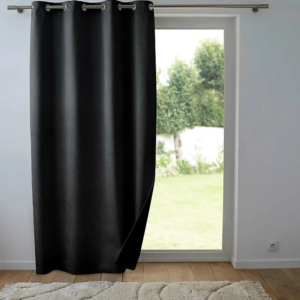 Rideau thermique phonique 140 x 260 cm 100% occultant/velours relief shadow Noir