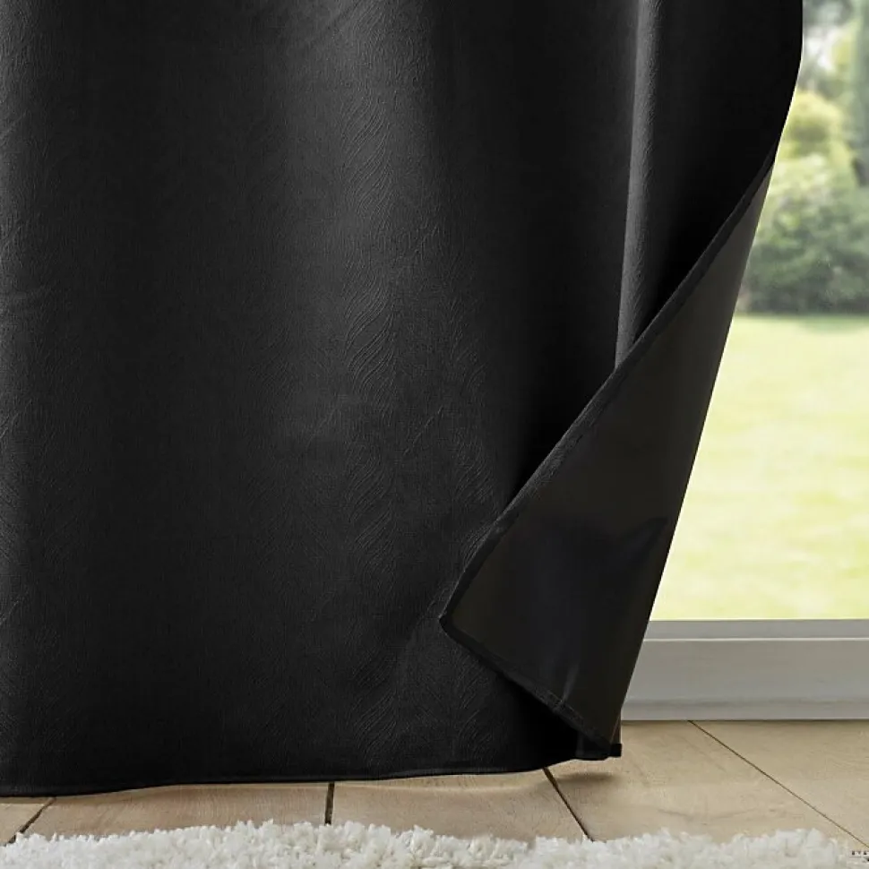 Rideau thermique phonique 140 x 260 cm 100% occultant/velours relief shadow Noir